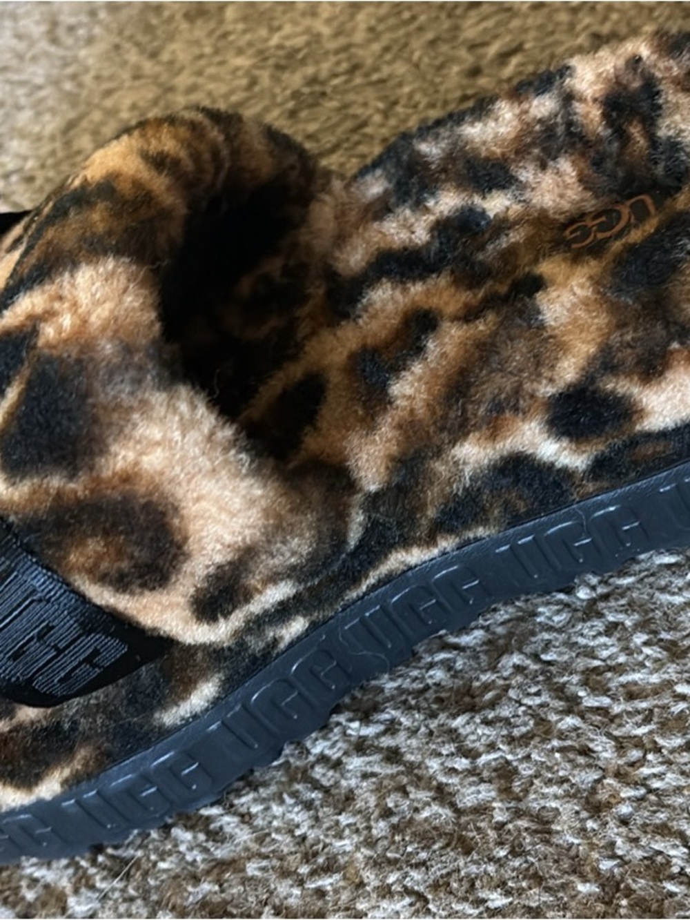UGG Leopard Faux Fur Fluffita Platform Slippers- Brown & Black